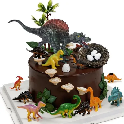 Immagine prodotto di Decorazioni per torte a tema dinosauro - Set da 26 pezzi - 13 decorazioni per torte a tema giungla e dinosauri - Topper per torte per compleanni