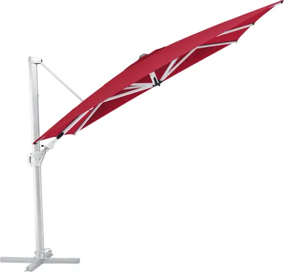 Produktbild von Kettler Easy Swing Ampelschirm 300x300 cm, UPF50+, inkl. Abdeckhaube+ Schirmständer, silber/rot, Aluminium/Polyester mit Polyurethan-Beschichtung