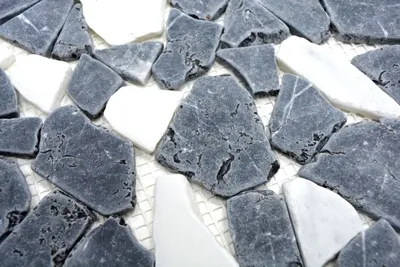 Produktbild von Handmuster Mosaik Fliese Marmor Naturstein weiß schwarz Bruch Ciot Nero Bianco MOS44-0204_m