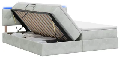 Produktbild von LED-Speicherbett mit Matratze Hellgrau 180 x 200 cm Samt