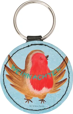 Produktbild von Mr. & Mrs. Panda Schlüsselanhänger Rotkehlchen Weihnachten - Eisblau - Geschenk, Winter, Bedruckt, Vogel, anhänger schlüssel, Taschenanhänger, Frohe, Weihnachtsgruß, Xmas