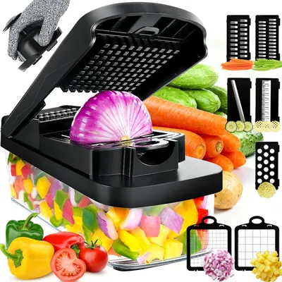 Produktbild von Gemüseschneider Salatschneider Gurkenhobel Multi Zerkleinerer Kartoffelschneider Zwiebelschneider.Schwarz