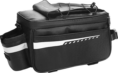 Image de Sacoche de vélo noire avec lumière arrière, sacoche de porte-bagages avec isolation, espace de rangement, 8L pour les voyages et le camping