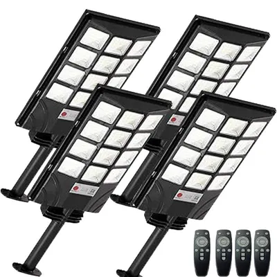 Produktbild von Solarleuchte außen - LED Straßenlampe 4er Set - 5400 mAh Akku - Wasserdicht - Dämmerungssensor - Fernbedienung - Kaltweiß