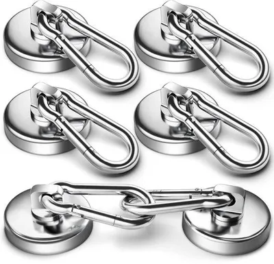 Immagine prodotto di Ibenzoa® Set di 6 ganci magnetici con moschettone girevole – capacità di carico fino a 120 kg, magneti e acciaio resistenti, senza necessità di foratura, ideali per cucina, bagno, garage, ufficio