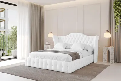 Produktbild von ALTDECOR Polsterbett mit Bettkasten - MODY - 180x200 Weiß Kunstleder - Bett mit Matratze H3/H4, Kopfteil, Boxbett, Lattenrost, Doppelbett mit Stauraum D66