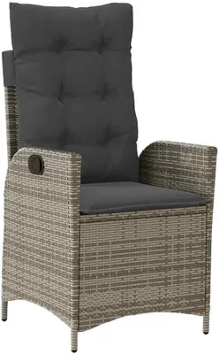 Produktbild von Verstellbarer Gartenstuhl mit neigbarer Rückenlehne und Kissen, grau, aus Polyrattan, für Garten, Strand, Balkon, Terrasse und Camping