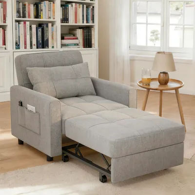 Image de Bealife Fauteuil-lit 3 en 1 AR22 avec fonction couchage - Fauteuil relax extensible avec accoudoirs & poche latérale - Dimensions 191x68x44cm (LxlxH) -Gris clair