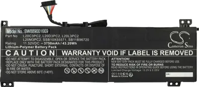 Produktbild von vhbw Akku Ersatz für Lenovo 5B11B96718, L20M3PC2, 5B11B96719, L20C3PC2, L20D3PC2, L20L3PC2, 5B11B96715 für Notebook (3750 mAh, 11,55 V, Li-Polymer)