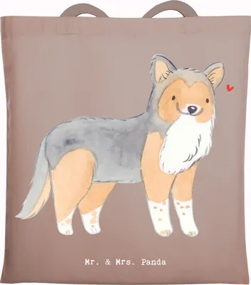 Produktbild von Mr. & Mrs. Panda Jutebeutel Shetland Sheepdog Lebensretter - Braun Pastell - Geschenk, Laptoptasche, Tasche, Sheltie, dokumententasche, Schultasche, Einkaufstasche