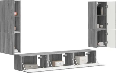 Produktbild von Langlebige TV-Schrankset Wandmontiert 4 pcs - Montage erforderlich - Graues Sonoma Holzwerkstoff - Möbel983045 - TV-Schränke