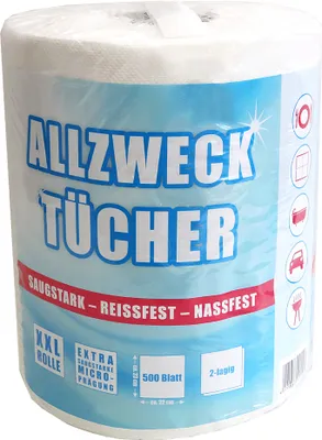 Produktbild von Fripa Tissue Allzweck-Reinigungstücher weiß auf Rolle 2-lagig 500 Blatt