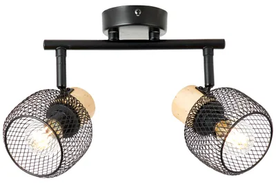 Zdjęcie produktu dla BRILLIANT – czarny reflektor sufitowy 2-ramienny GIADA | Szerokość: 38 cm | E14 | z możliwością obrotu | metal/drewno | czarny/drewno