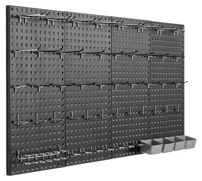 Obrázok produktu pre VEVOR nástenný organizér na náradie, 61 x 30,5 cm, sada 4 robustných nástenných organizérov na kolíky s príslušenstvom do obývačky, garáže, na uskladnenie náradia, čierny