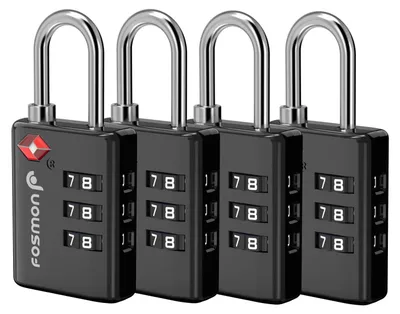 Produktbild von Zahlenschloss Kofferschloss Vorhängeschloss - 4 Stück - Zahlenkombination - TSA-zugelassen - Zinklegierung