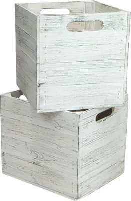 Produktbild von 2er set Holzkiste Shabby weiß schwarz passend für Kallax und Expeditregale Regaleinsatz