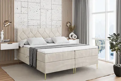 Produktbild von ALTDECOR Boxspringbett mit Gold Füßen, Matratze und Lattenrost, Boxbett, Topper, Polsterbett mit Bettkasten, Bett mit Stauraum H3-Matratze, Doppelbett - CATOR-FZ- 140x200 - Beige Monolith 04