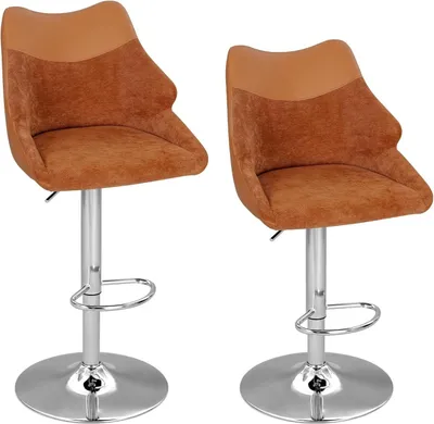 Produktbild von WOLTU Barhocker 2er Set, Höhenverstellbarer Barstuhl, 360° drehbar, Mit Rückenlehne und Fußstütze : Braun Farbe: Braun