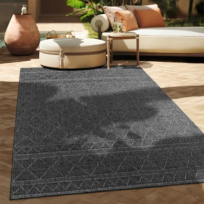 Image de Tapis d'extérieur en lin tissé moderne Boho Ethno résistant aux intempéries extérieur Taille 80x150 cm