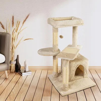 Produktbild von NYVI Katzen Kratzbaum Cremona 79 cm groß beige - Deluxe Mini Katzenbaum mit Katzenhöhle, Plattform, Fellball und Sisal Kratz Säule - Stabiles und Robustes Katzenhaus