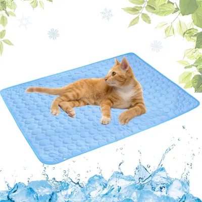 Produktbild von Kühlmatte Hunde, Selbstkühlende Hundematte, Kühldecke Katzen, Ungiftig Kühlkissen für Haustiere, Waschbar Hund Kältematte für Drinnen, Draußen und Auto, Blau,30x40cm