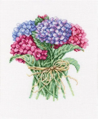Imagen del producto de Kit de bordado RTO "Ramo de hortensias" M564, con patrón de conteo, 20x21,5 cm