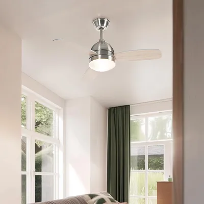 Produktbild von QAZQA - Modern Deckenventilator mit beleuchtung Stahl I Silber I nickel matt 96cm mit Fernbedienung - Rotar I Wohnzimmer I Schlafzimmer - Stahl Rund - LED geeignet E27