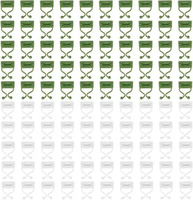 Image de Pinces de fixation en plastique pour plantes de jardin, lot de 100 - Supports autocollants pour plantes de jardin - Blanc et vert