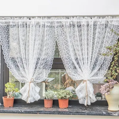 Gardin mit Spitze, weiß, 130x100 cm, 1 Stück, lichtdurchlässig