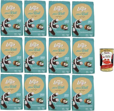 Produktbild von Gastone Lago Mini Roll Wafer Cannoli gefüllt mit Kokoscreme, 12 x 125g + Italian Gourmet polpa 400g