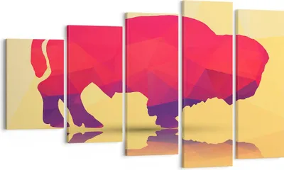 Produktbild von Bild auf Leinwand - Leinwandbild - Bison Illustration Bunt Grafik - 100x60cm - Wand Bild - Wanddeko - Leinwanddruck - Bilder - Kunstdruck - Wanddekoration - Leinwand bilder - Wandkunst - EG100x60-2812
