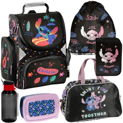 Produktbild von Mega Schulset – STITCH 6-teiliges Schulranzen-Set Für Mädchen Klasse 1–4 disney