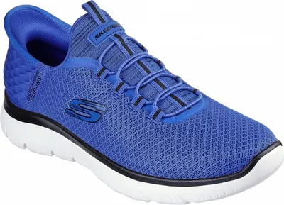 A single blue Skechers Slip-ins Summits High Range men's sneaker shown from a side-diagonal angle on a white background.