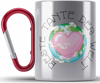 Produktbild von Trendation - Beste Tante Der Welt Edelstahl Tasse Karabiner Geschenk Geburtstag Weihnachten Lustig Geschenkideen von Nichte Lieblingstante Hier Bin Ich (Rot)