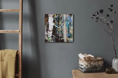 Produktbild von Coloray Hodiny Unikátní 30x30 cm  Tiché hodiny Pro obývací pokoj a kuchyň Nástěnné hodiny Plátno Bílé ručičky hodin - pomazaná zeď