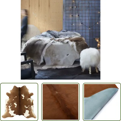 Immagine prodotto di The Living Store Tappeto in vera pelle bovina marrone e bianca 180x220 cm