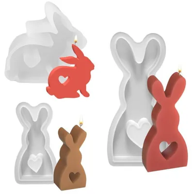 Obrázek produktu pro 3 kusy silikonové formy, velikonoční motiv, 3D králíci, forma pro výrobu svíček, mýdel, čokolády