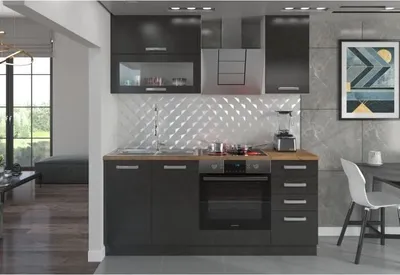 Image de Cuisine Complète LASSEN, 180 cm, Avec Meuble Four, 6 Éléments, Gris Matera