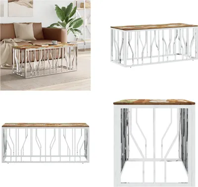 Produktbild von vidaXL Couchtisch Silbern Edelstahl und Altholz Massiv - Couchtisch - Couchtische - Beistelltisch - Sofatisch