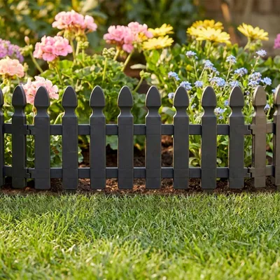 Obrázek produktu pro Vilde | Ohraničení záhonu - Sada 8 ks - 49x21 cm - Odolné vůči povětrnostním vlivům - Plast - Zahradní plot šedý