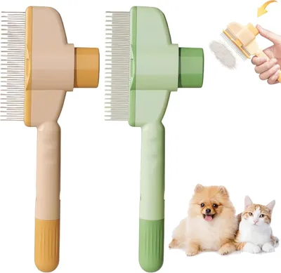 Produktbild von Selbstreinigende Katzenkam - 2 Stück mit Entkoppelknop - Katzen- und Hundebürste - Massage- und Reinigungskam