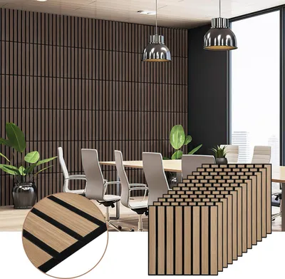 Produktbild von Faziango 24x Akustikpaneele 30x30cm, Innendekoration Wandpaneele, Holzpaneele Wand,schwarze Walnuss Lamellenwand auf Filz
