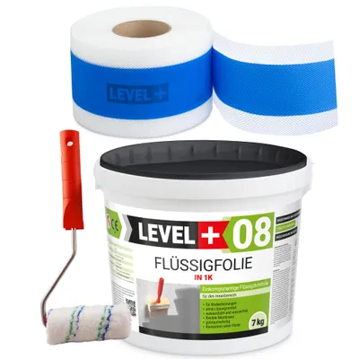 Produktbild von Dichtset Flüssigfolie 7kg Wassersperre Bad Dusche Dichtband Farbroller SET296