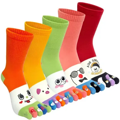 Produktbild von Damen Zehensocken Baumwolle 5 Paar Niedliche Tier Karikatur Muster Sneakersocken Größe 35-40