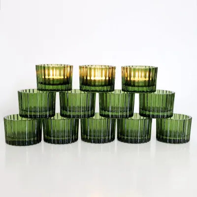 Productafbeelding van VOHO, set van 12 groene theelichthouders, glazen kandelaars voor bruilofttafels, theelichthouders