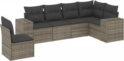 Produktbild von vidaXL 6-tlg. Garten-Sofagarnitur mit Kissen Grau Poly Rattan