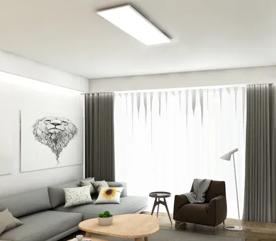Produktbild von LED Deckenlampe mit Fernbedienung, flach, dimmbar, einstellbar von warmweiß bis kaltweiß, Deckenleuchte, Wohnzimmerlampe, LED Panel, 100x25x6cm, Weiß