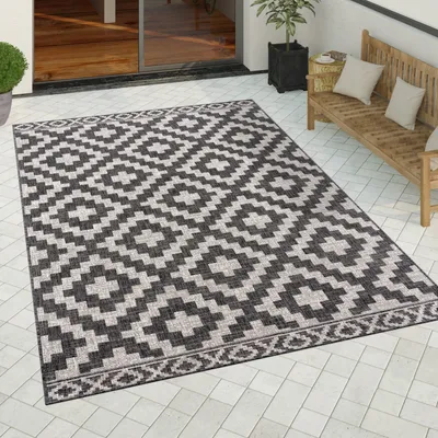 Image de Tapis d'extérieur résistant aux intempéries Motif bohème scandinave Losanges Robuste Balcon Terrasse Cuisine Dimensions 160 x 220 cm