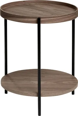 Produktbild von BELIANI Beistelltisch Dunkelbraun u. Schwarz MDF-Platte in Holzoptik mit Metallbeinen Ablage Rund für Wohnzimmer