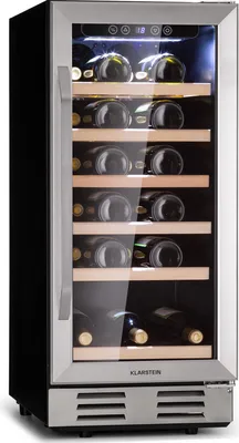 Produktbild von Klarstein Weinkühlschrank Freistehend, Kleiner Getränkekühlschrank Schmal, 1 Zone Weinkühlschrank mit Glastür, Indoor/Outdoor Beersafe, Kühlschrank Klein mit UV-Schutz, 5-18°C, 31 Flaschen